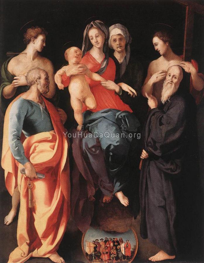 Madonna And Child With St Anne And Other saints - 雅各布·达·蓬托尔莫